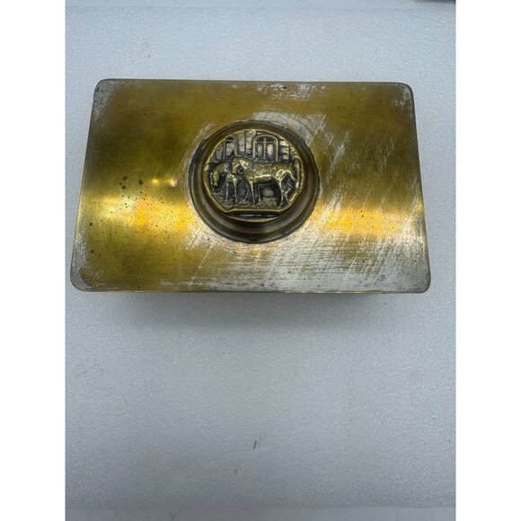Vintage Metal Trinket Box with Horse Medallion Top Equestrian Decor